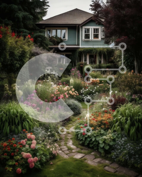 Intra Συλλεκτικό Ξύλινο Παζλ Plywood  4mm - Καταπράσινος κήπος με ποικιλία λουλουδιών και πράσινη στέγη Σε Ξύλινο Κουτί - Διαστάσεις: 10x10 cm – 25 κομμάτια