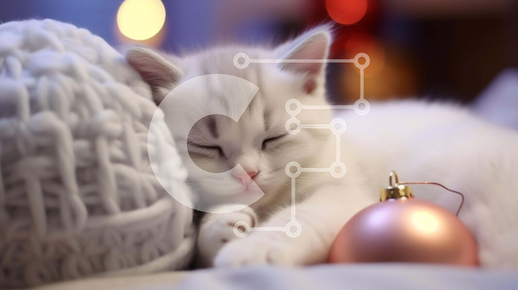 Σετ των 2 Intra Συλλεκτικό Ξύλινο Παζλ Plywood  4mm - Γάτα ύπνου σε φόντο στολίδι Σε Ξύλινο Κουτί - Διαστάσεις: 10x10 cm – 25 κομμάτια