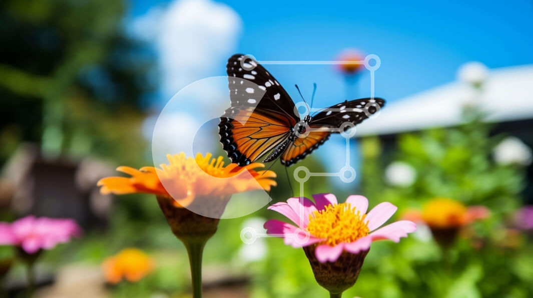 Intra Συλλεκτικό Ξύλινο Παζλ Plywood  4mm - Πεταλούδα σε ροζ και πορτοκαλί λουλούδια Σε Ξύλινο Κουτί - Διαστάσεις: 10x10 cm – 25 κομμάτια