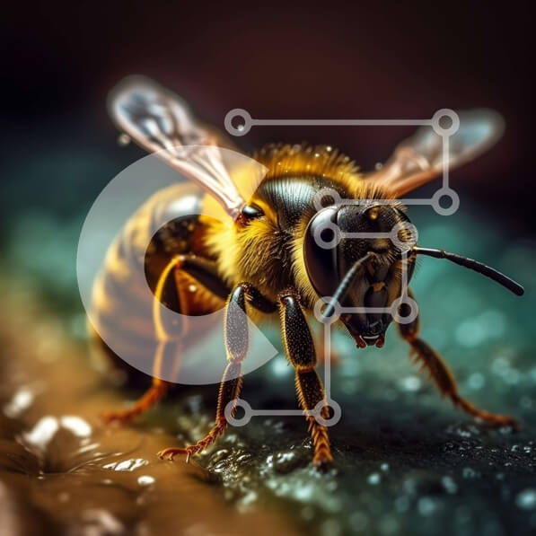 Intra Συλλεκτικό Ξύλινο Παζλ Plywood  4mm - Εκπληκτική κινηματογράφηση σε πρώτο πλάνο της μέλισσας που καλύπτεται από σταγονίδια νερού σε ένα φύλλο Σε Ξύλινο Κουτί - Διαστάσεις: 10x10 cm – 25 κομμάτια