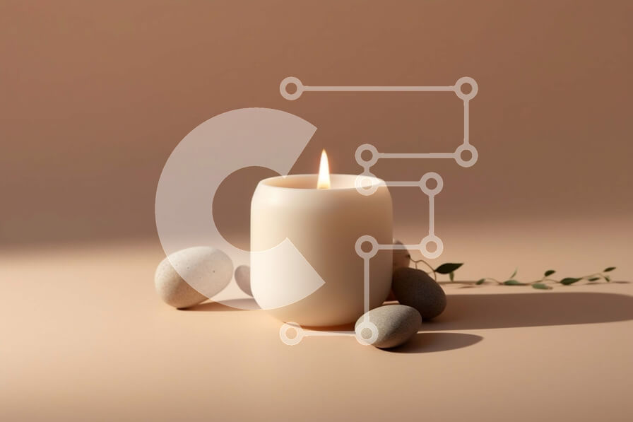 Intra Συλλεκτικό Ξύλινο Παζλ Plywood  4mm - Όμορφη εικόνα λευκού κεριού σε μπεζ επιφάνεια με βράχους Σε Ξύλινο Κουτί - Διαστάσεις: 10x10 cm – 25 κομμάτια