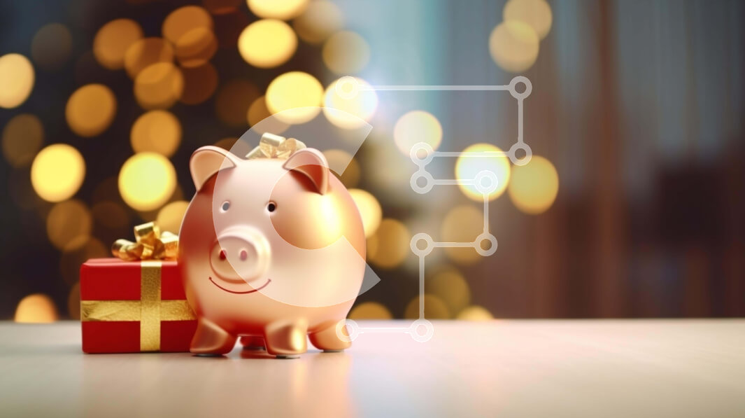 Intra Συλλεκτικό Ξύλινο Παζλ Plywood  4mm - Χρυσός κουμπαράς και κουτί δώρου με χριστουγεννιάτικο δέντρο Σε Ξύλινο Κουτί - Διαστάσεις: 10x10 cm – 25 κομμάτια