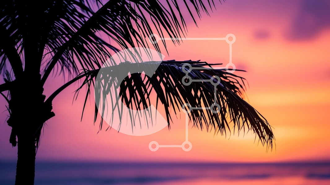 Intra Συλλεκτικό Ξύλινο Παζλ Plywood  4mm - Σιλουέτα Palm Tree Against the Sunset στην παραλία Σε Ξύλινο Κουτί - Διαστάσεις: 10x10 cm – 25 κομμάτια