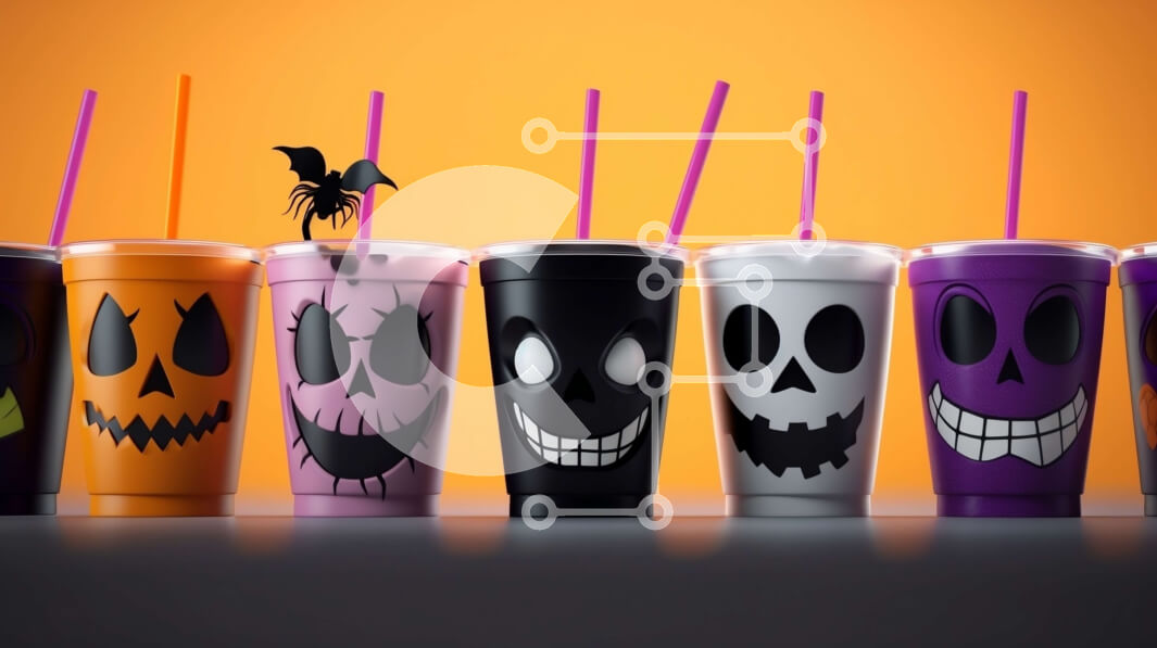 Intra Συλλεκτικό Ξύλινο Παζλ Plywood  4mm - Πολύχρωμα κύπελλα αποκριών σε πορτοκαλί φόντο Σε Ξύλινο Κουτί - Διαστάσεις Puzzle: 10x10 cm – 25 κομμάτια