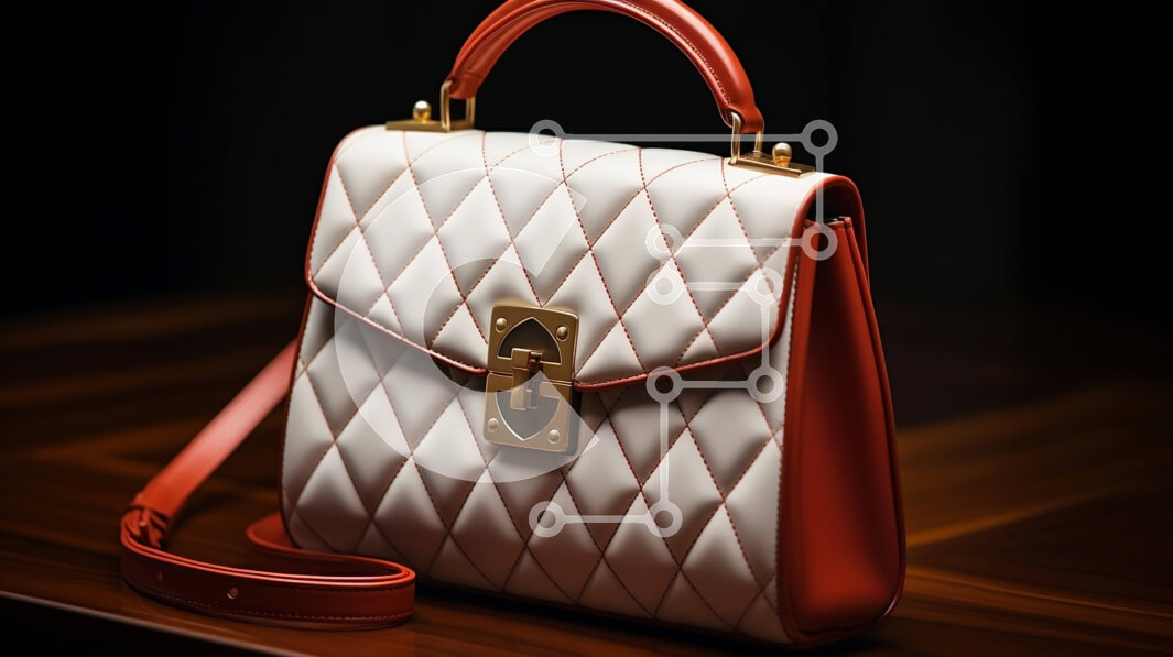 Intra Συλλεκτικό Ξύλινο Παζλ Plywood  4mm - Λευκή και κόκκινη καπιτονέ τσάντα σε ξύλινο τραπέζι Σε Ξύλινο Κουτί - Διαστάσεις Puzzle: 10x10 cm – 25 κομμάτια