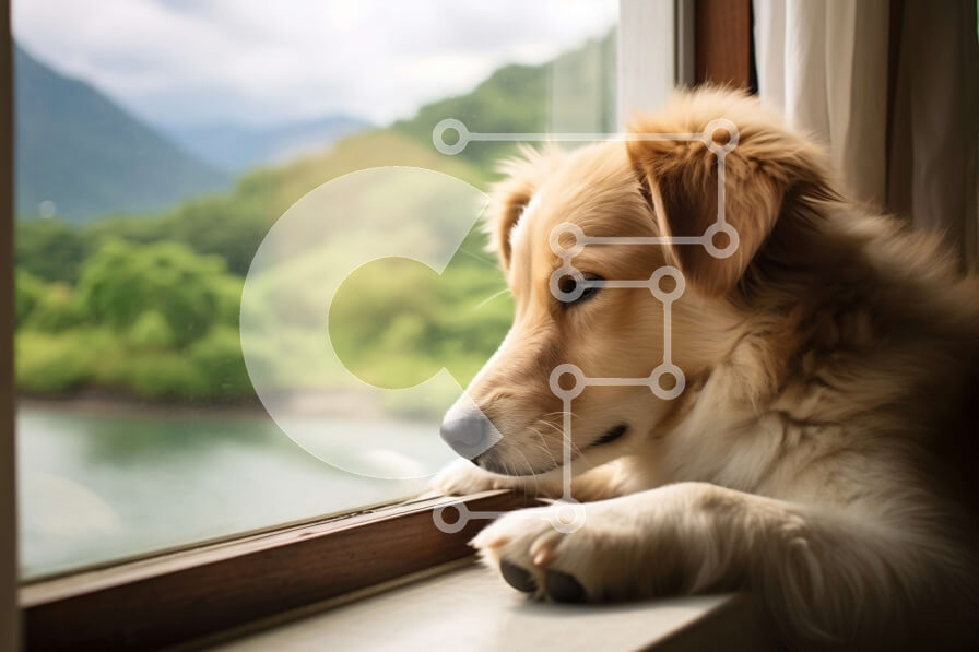 Intra Συλλεκτικό Ξύλινο Παζλ Plywood  4mm - Όμορφη εικόνα ενός σκύλου Golden Retriever που απολαμβάνει τη γραφική θέα Σε Ξύλινο Κουτί - Διαστάσεις: 10x10 cm – 25 κομμάτια