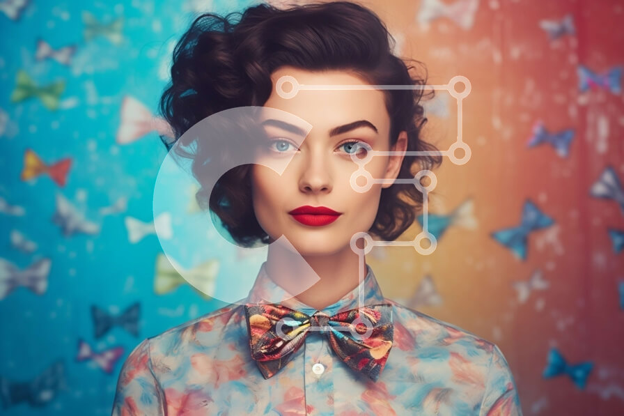 Intra Συλλεκτικό Ξύλινο Παζλ Plywood  4mm - Πολύχρωμο πορτρέτο νεαρής γυναίκας με σγουρά καστανά μαλλιά και παπιγιόν Σε Ξύλινο Κουτί - Διαστάσεις Puzzle: 10x10 cm – 25 κομμάτια