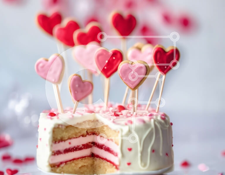 Σετ των 2 Intra Συλλεκτικό Ξύλινο Παζλ Plywood  4mm - Κέικ σε σχήμα καρδιάς με κόκκινες και λευκές καρδιές Σε Ξύλινο Κουτί - Διαστάσεις: 10x10 cm – 25 κομμάτια