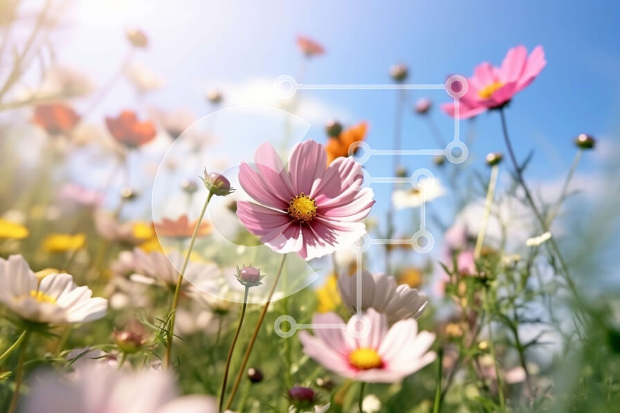 Intra Συλλεκτικό Ξύλινο Παζλ Plywood  4mm - Πεδίο με πολύχρωμα αγριολούλουδα μια ηλιόλουστη μέρα Σε Ξύλινο Κουτί - Διαστάσεις: 10x10 cm – 25 κομμάτια