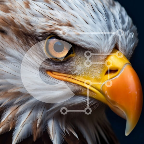 Intra Συλλεκτικό Ξύλινο Παζλ Plywood  4mm - Εκπληκτική εικόνα από κοντά του κεφαλιού του αετού με κίτρινο ράμφος και μπλε μάτια Σε Ξύλινο Κουτί - Διαστάσεις: 10x10 cm – 25 κομμάτια