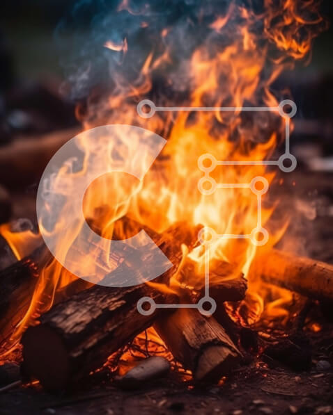 Intra Συλλεκτικό Ξύλινο Παζλ Plywood  4mm - Ζεστή και άνετη φωτογραφία Bonfire με καμένα κούτσουρα και σκοτεινό ουρανό Σε Ξύλινο Κουτί - Διαστάσεις: 10x10 cm – 25 κομμάτια