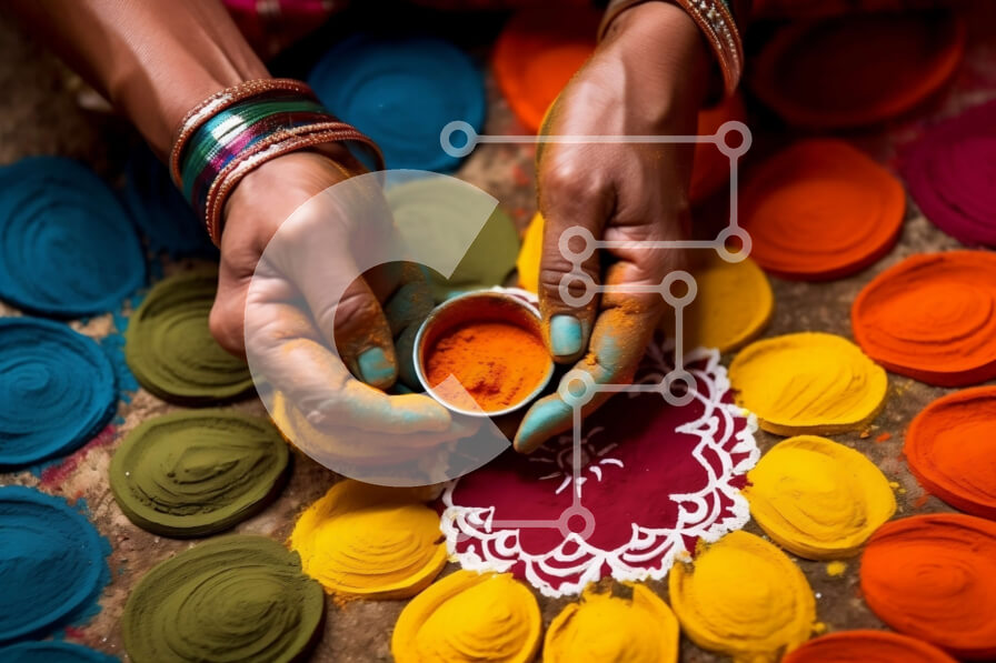 Intra Συλλεκτικό Ξύλινο Παζλ Plywood  4mm - Ζωντανή και πολύχρωμη εικόνα γυναικείων χεριών που κρατούν χρωματιστό μπολ πούδρας με σχέδια χέννας Σε Ξύλινο Κουτί - Διαστάσεις Puzzle: 10x10 cm – 25 κομμάτια