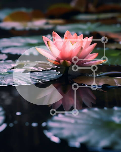 Intra Συλλεκτικό Ξύλινο Παζλ Plywood  4mm - Όμορφη εικόνα του ροζ λουλουδιού λωτού σε ήρεμη λίμνη με τα μαξιλαράκια κρίνων Σε Ξύλινο Κουτί - Διαστάσεις: 10x10 cm – 25 κομμάτια