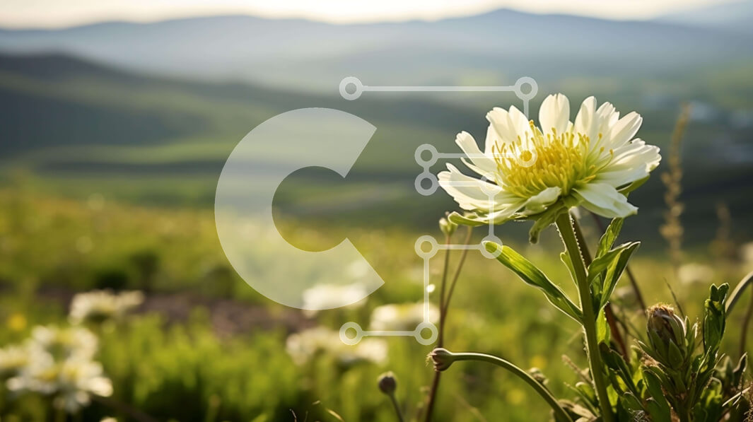 Intra Συλλεκτικό Ξύλινο Παζλ Plywood  4mm - Λευκό λουλούδι στο εκτεταμένο πράσινο πεδίο Σε Ξύλινο Κουτί - Διαστάσεις: 10x10 cm – 25 κομμάτια