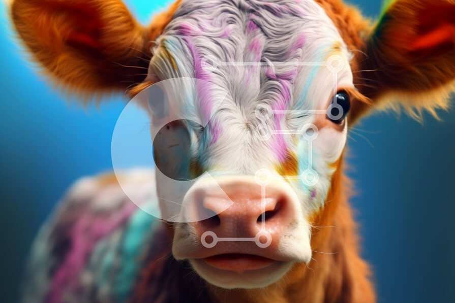 Σετ των 2 Intra Συλλεκτικό Ξύλινο Παζλ Plywood  4mm - Πολύχρωμη ζωγραφισμένη αγελάδα Σε Ξύλινο Κουτί - Διαστάσεις: 10x10 cm – 25 κομμάτια