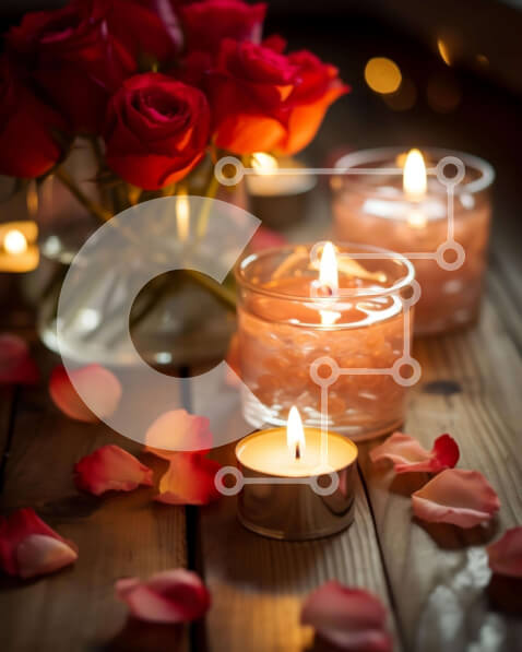 Intra Συλλεκτικό Ξύλινο Παζλ Plywood  4mm - Κεριά και ροδοπέταλα σε ένα ξύλινο τραπέζι Σε Ξύλινο Κουτί - Διαστάσεις Puzzle: 10x10 cm – 25 κομμάτια