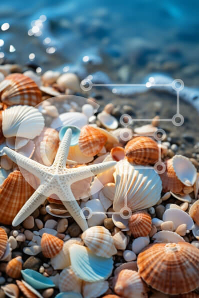 Σετ των 2 Intra Συλλεκτικό Ξύλινο Παζλ Plywood  4mm - Κοχύλια στην αμμώδη παραλία με φόντο του ωκεανού Σε Ξύλινο Κουτί - Διαστάσεις: 10x10 cm – 25 κομμάτια