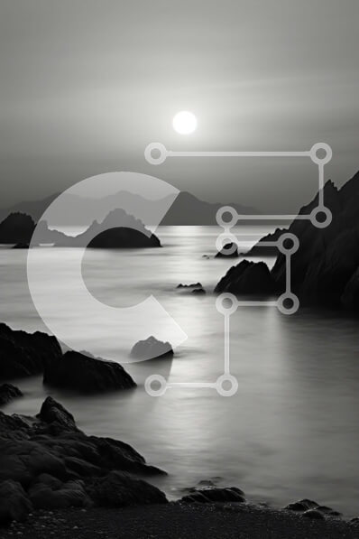 Σετ των 2 Intra Συλλεκτικό Ξύλινο Παζλ Plywood  4mm - Εκπληκτικό ασπρόμαυρο ηλιοβασίλεμα στη βραχώδη ακτή Σε Ξύλινο Κουτί - Διαστάσεις: 10x10 cm – 25 κομμάτια