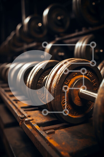 Intra Συλλεκτικό Ξύλινο Παζλ Plywood  4mm - Σκουριασμένοι αλτήρες σε σκηνικό γυμναστηρίου Σε Ξύλινο Κουτί - Διαστάσεις Puzzle: 10x10 cm – 25 κομμάτια