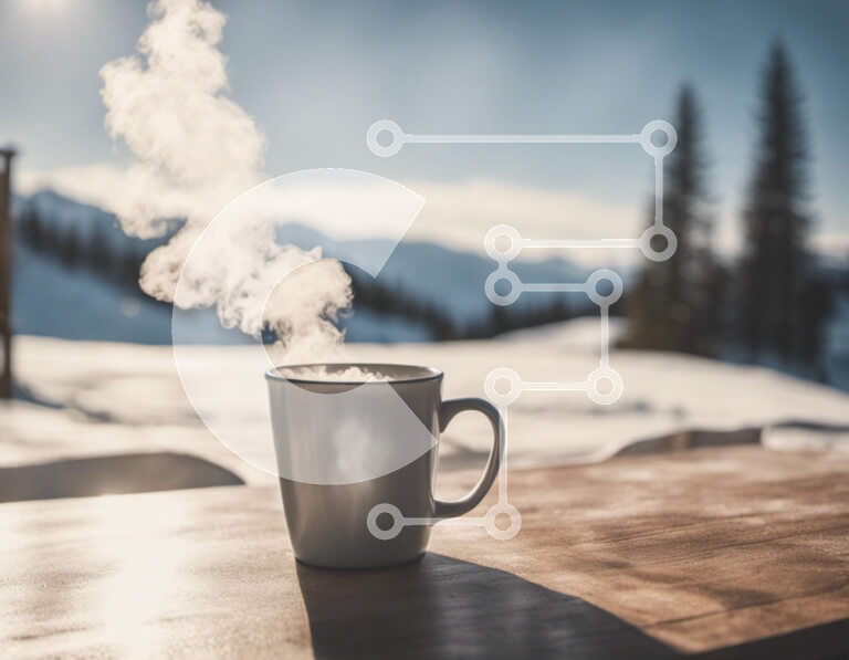 Intra Συλλεκτικό Ξύλινο Παζλ Plywood  4mm - Φλιτζάνι καφέ με ατμό σε χιονισμένο τοπίο Σε Ξύλινο Κουτί - Διαστάσεις Puzzle: 10x10 cm – 25 κομμάτια