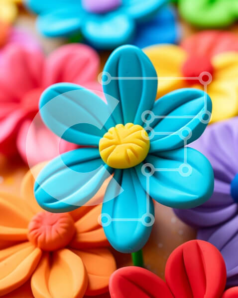 Intra Συλλεκτικό Ξύλινο Παζλ Plywood  4mm - Ομάδα πολύχρωμων πλαστικών λουλουδιών που διατάσσονται σε κύκλο Σε Ξύλινο Κουτί - Διαστάσεις Puzzle: 10x10 cm – 25 κομμάτια