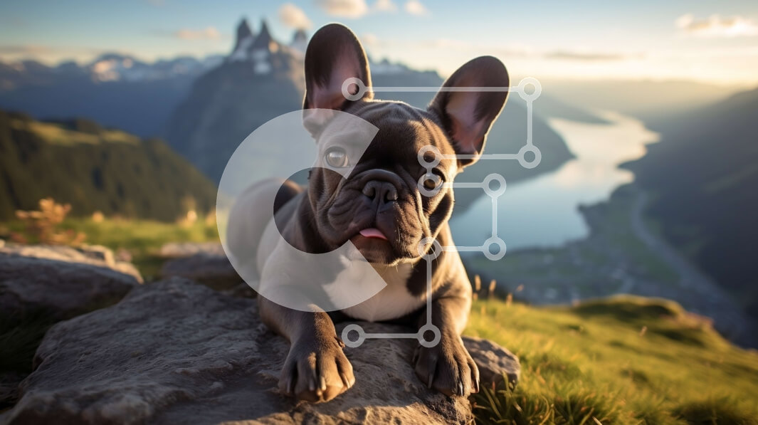 Intra Συλλεκτικό Ξύλινο Παζλ Plywood  4mm - Γαλλικό μπουλντόγκ με θέα στην κοιλάδα με τα βουνά Σε Ξύλινο Κουτί - Διαστάσεις: 10x10 cm – 25 κομμάτια