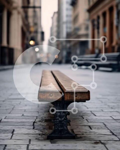 Intra Συλλεκτικό Ξύλινο Παζλ Plywood  4mm - Μοναχικός ξύλινος πάγκος σε έναν άδειο δρόμο της πόλης Σε Ξύλινο Κουτί - Διαστάσεις Puzzle: 10x10 cm – 25 κομμάτια