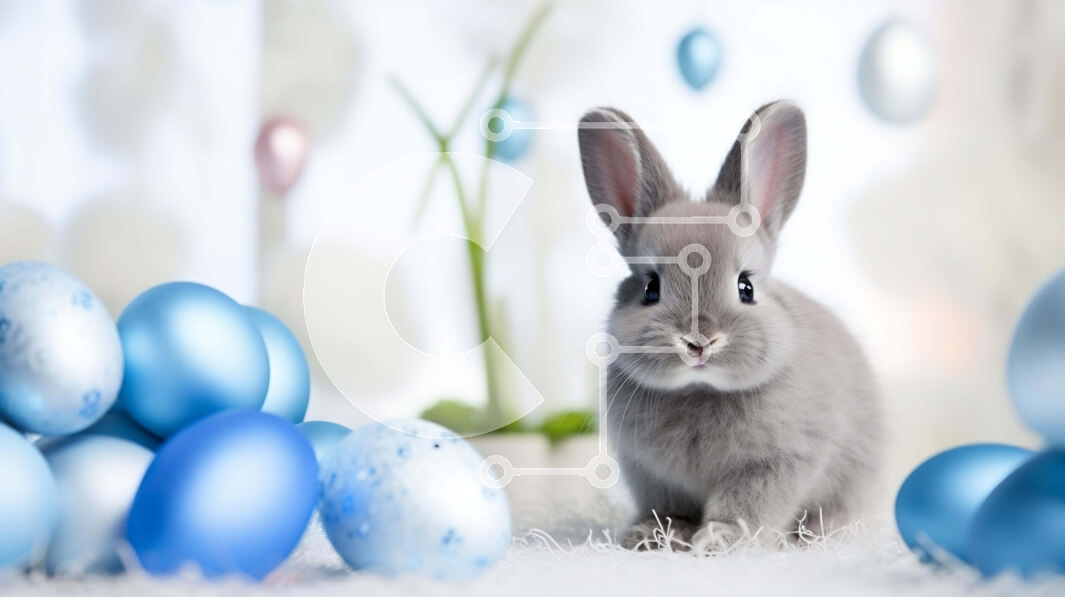 Intra Συλλεκτικό Ξύλινο Παζλ Plywood  4mm - Γκρι λαγουδάκι και μπλε Πασχαλινά αυγά Σε Ξύλινο Κουτί - Διαστάσεις: 10x10 cm – 25 κομμάτια