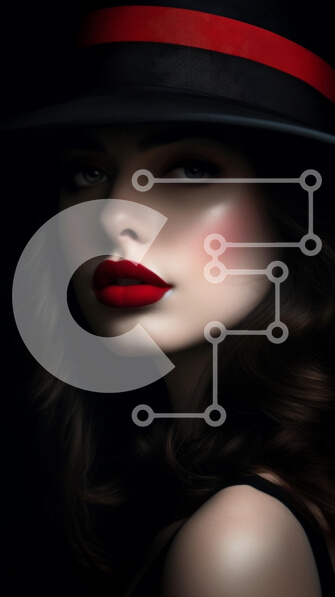 Intra Συλλεκτικό Ξύλινο Παζλ Plywood  4mm - Εκπληκτικό πορτρέτο μιας γυναίκας με μαύρο καπέλο και κόκκινο κραγιόν Σε Ξύλινο Κουτί - Διαστάσεις Puzzle: 10x10 cm – 25 κομμάτια