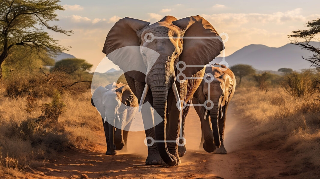 Intra Συλλεκτικό Ξύλινο Παζλ Plywood  4mm - Εκπληκτική εικόνα ελεφάντων που περπατούν στην έρημο Σε Ξύλινο Κουτί - Διαστάσεις: 10x10 cm – 25 κομμάτια