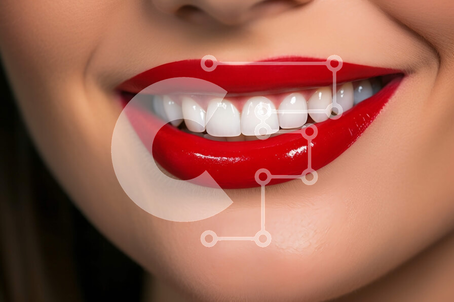 Intra Συλλεκτικό Ξύλινο Παζλ Plywood  4mm - Κοντινό πλάνο Γυναικείου Χαμογελαστού Προσώπου με κόκκινο κραγιόν και λευκά δόντια Σε Ξύλινο Κουτί - Διαστάσεις Puzzle: 10x10 cm – 25 κομμάτια