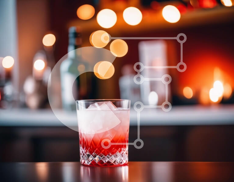 Σετ των 2 Intra Συλλεκτικό Ξύλινο Παζλ Plywood  4mm - Ποτήρι κόκκινο κοκτέιλ στο τραπέζι του μπαρ με μπουκάλια και κουτάκια Σε Ξύλινο Κουτί - Διαστάσεις: 10x10 cm – 25 κομμάτια