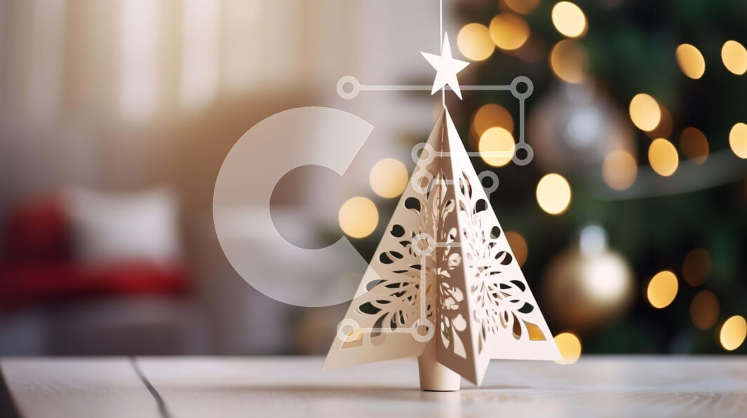 Intra Συλλεκτικό Ξύλινο Παζλ Plywood  4mm - Χριστουγεννιάτικο δέντρο σε κομμένο χαρτί σε εορταστικό φόντο Σε Ξύλινο Κουτί - Διαστάσεις: 10x10 cm – 25 κομμάτια