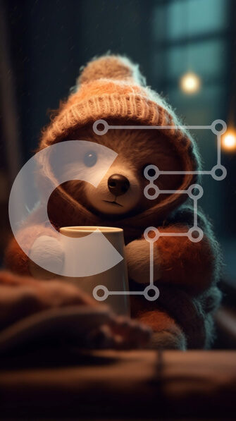 Intra Συλλεκτικό Ξύλινο Παζλ Plywood  4mm - Χαριτωμένο αρκουδάκι με κούπα ζεστής σοκολάτας και πλεκτό πουλόβερ Σε Ξύλινο Κουτί - Διαστάσεις: 10x10 cm – 25 κομμάτια