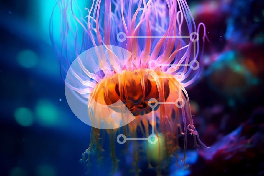 Intra Συλλεκτικό Ξύλινο Παζλ Plywood  4mm - Ζωντανή μέδουσα που κολυμπά στον ωκεανό Σε Ξύλινο Κουτί - Διαστάσεις: 10x10 cm – 25 κομμάτια