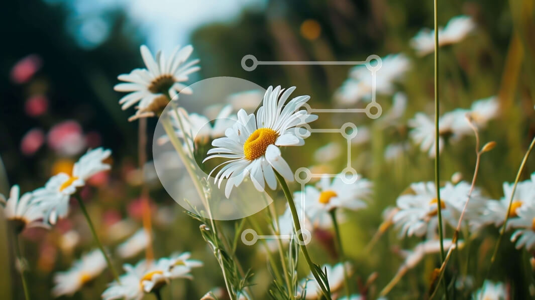 Intra Συλλεκτικό Ξύλινο Παζλ Plywood  4mm - Πεδίο με λευκές μαργαρίτες σε ένα χορταριασμένο λιβάδι Σε Ξύλινο Κουτί - Διαστάσεις: 10x10 cm – 25 κομμάτια