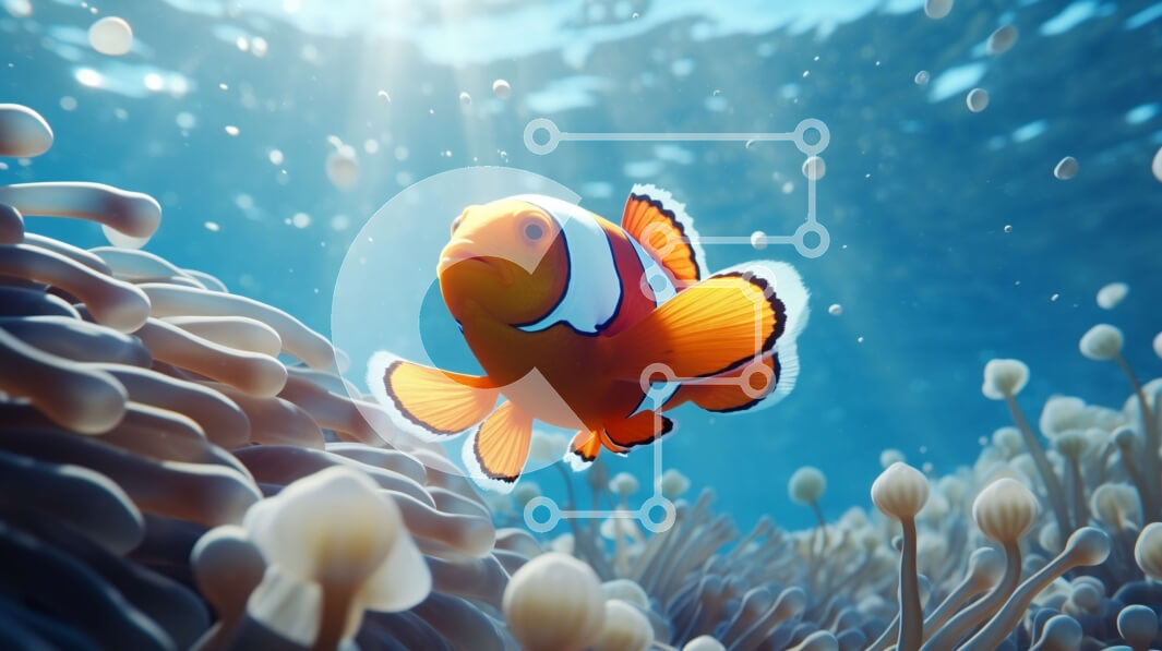 Intra Συλλεκτικό Ξύλινο Παζλ Plywood  4mm - Τα ψάρια κλόουν κολυμπούν στον πολύχρωμο κοραλλιογενή ύφαλο Σε Ξύλινο Κουτί - Διαστάσεις: 10x10 cm – 25 κομμάτια