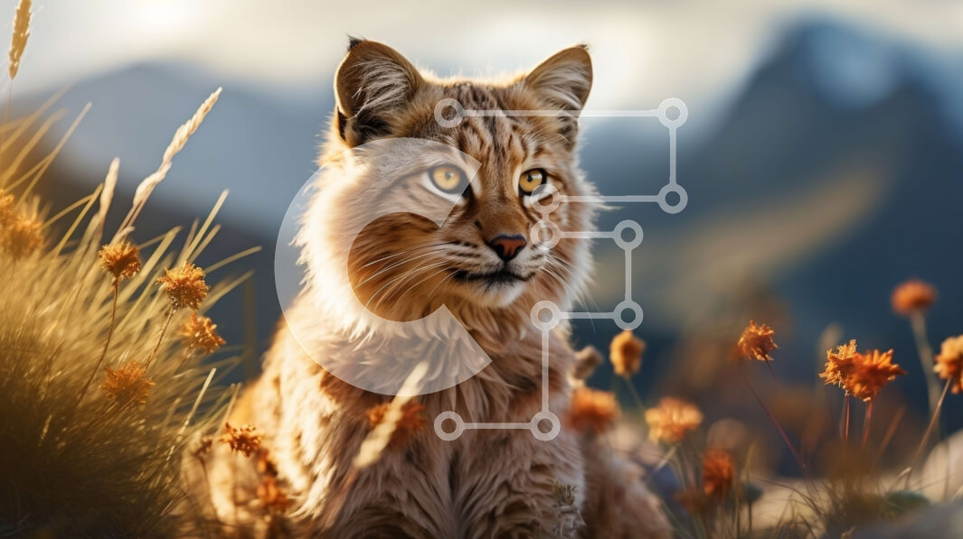 Σετ των 2 Intra Συλλεκτικό Ξύλινο Παζλ Plywood  4mm - Λυγξ στο χωράφι με ψηλό γρασίδι και αγριολούλουδα Σε Ξύλινο Κουτί - Διαστάσεις: 10x10 cm – 25 κομμάτια