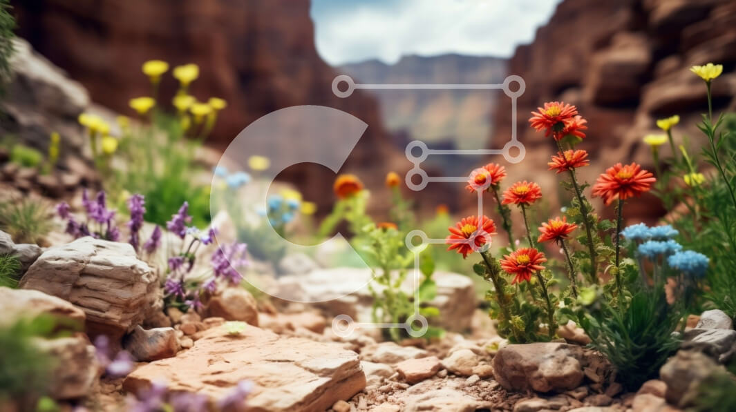 Intra Συλλεκτικό Ξύλινο Παζλ Plywood  4mm - Γραφική θέα στο φαράγγι με πολύχρωμα αγριολούλουδα και τραχύ έδαφος Σε Ξύλινο Κουτί - Διαστάσεις: 10x10 cm – 25 κομμάτια