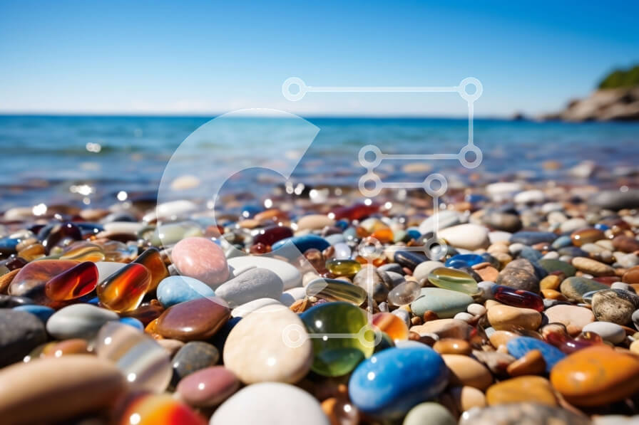 Intra Συλλεκτικό Ξύλινο Παζλ Plywood  4mm - Πολύχρωμα βότσαλα σε μια παραλία με καθαρό μπλε ουρανό Σε Ξύλινο Κουτί - Διαστάσεις: 10x10 cm – 25 κομμάτια