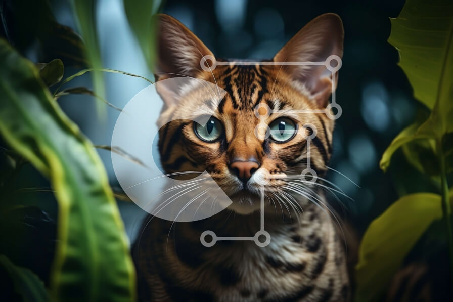 Σετ των 2 Intra Συλλεκτικό Ξύλινο Παζλ Plywood  4mm - Γάτα της Βεγγάλης σε περιβάλλον ζούγκλας Σε Ξύλινο Κουτί - Διαστάσεις: 10x10 cm – 25 κομμάτια