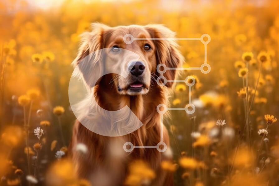 Σετ των 2 Intra Συλλεκτικό Ξύλινο Παζλ Plywood  4mm - Όμορφη εικόνα ενός Golden Retriever σε ένα χωράφι με κίτρινα λουλούδια Σε Ξύλινο Κουτί - Διαστάσεις: 10x10 cm – 25 κομμάτια