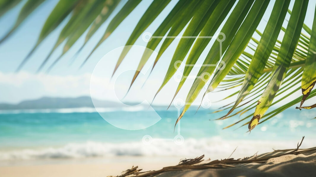 Intra Συλλεκτικό Ξύλινο Παζλ Plywood  4mm - Αμμώδης παραλία με φοίνικες και θέα στον ωκεανό Σε Ξύλινο Κουτί - Διαστάσεις: 10x10 cm – 25 κομμάτια