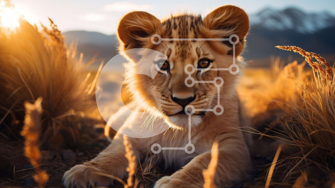 Intra Συλλεκτικό Ξύλινο Παζλ Plywood  4mm - Αξιολάτρευτο λιοντάρι σε ένα χωράφι με ψηλό γρασίδι το ηλιοβασίλεμα Σε Ξύλινο Κουτί - Διαστάσεις: 10x10 cm – 25 κομμάτια