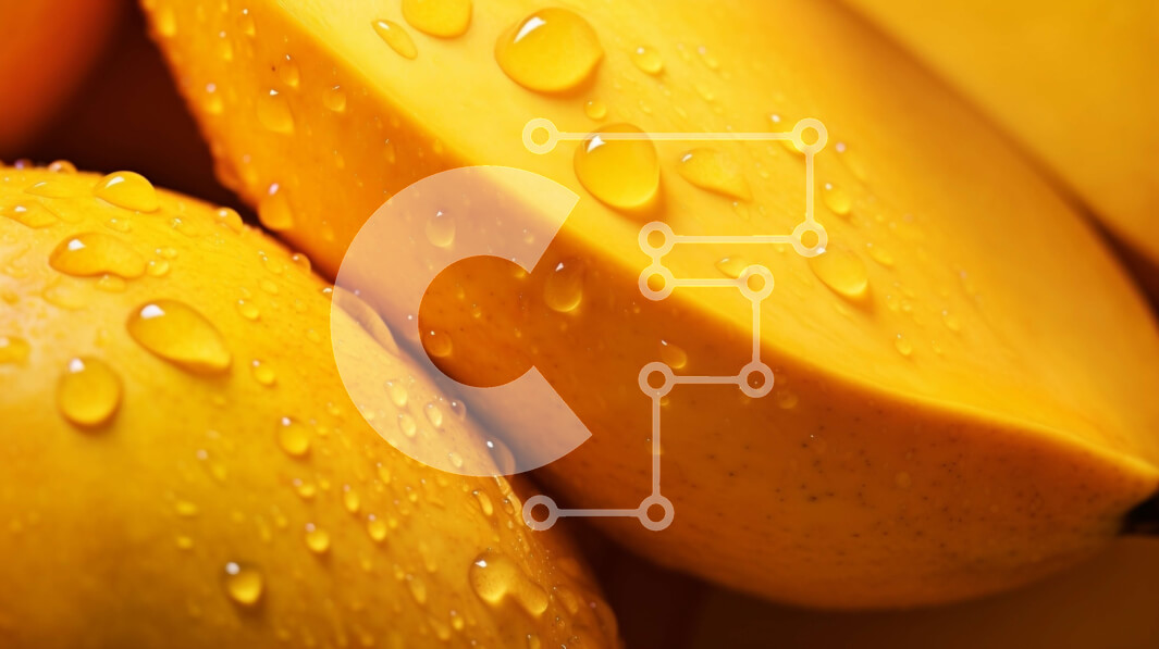 Σετ των 2 Intra Συλλεκτικό Ξύλινο Παζλ Plywood  4mm - Κοντινό πλάνο ώριμα κίτρινα μάνγκο με σταγονίδια νερού Σε Ξύλινο Κουτί - Διαστάσεις: 10x10 cm – 25 κομμάτια