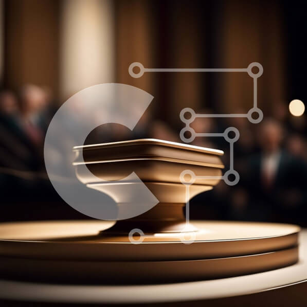 Intra Συλλεκτικό Ξύλινο Παζλ Plywood  4mm - Ισχυρή εικόνα του Judge's Gavel στην αίθουσα του δικαστηρίου με το κοινό Σε Ξύλινο Κουτί - Διαστάσεις Puzzle: 10x10 cm – 25 κομμάτια