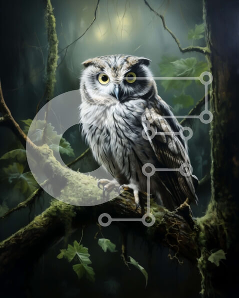 Intra Συλλεκτικό Ξύλινο Παζλ Plywood  4mm - Όμορφη εικόνα της λευκής κουκουβάγιας στο καταπράσινο δάσος Σε Ξύλινο Κουτί - Διαστάσεις: 10x10 cm – 25 κομμάτια