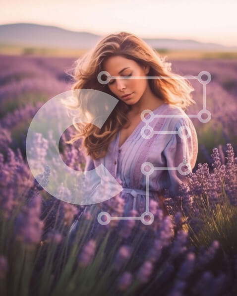 Intra Συλλεκτικό Ξύλινο Παζλ Plywood  4mm - Εκπληκτική εικόνα μιας γυναίκας που απολαμβάνει το ηλιοβασίλεμα σε ένα χωράφι με λεβάντα Σε Ξύλινο Κουτί - Διαστάσεις: 10x10 cm – 25 κομμάτια