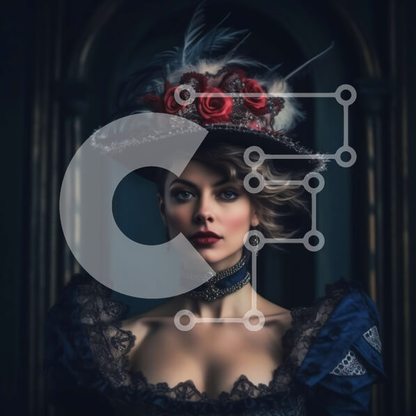 Σετ των 2 Intra Συλλεκτικό Ξύλινο Παζλ Plywood  4mm - Vintage πορτρέτο μόδας γυναίκας της βικτωριανής εποχής με κόκκινο ροζ φόρεμα Σε Ξύλινο Κουτί - Διαστάσεις: 10x10 cm – 25 κομμάτια