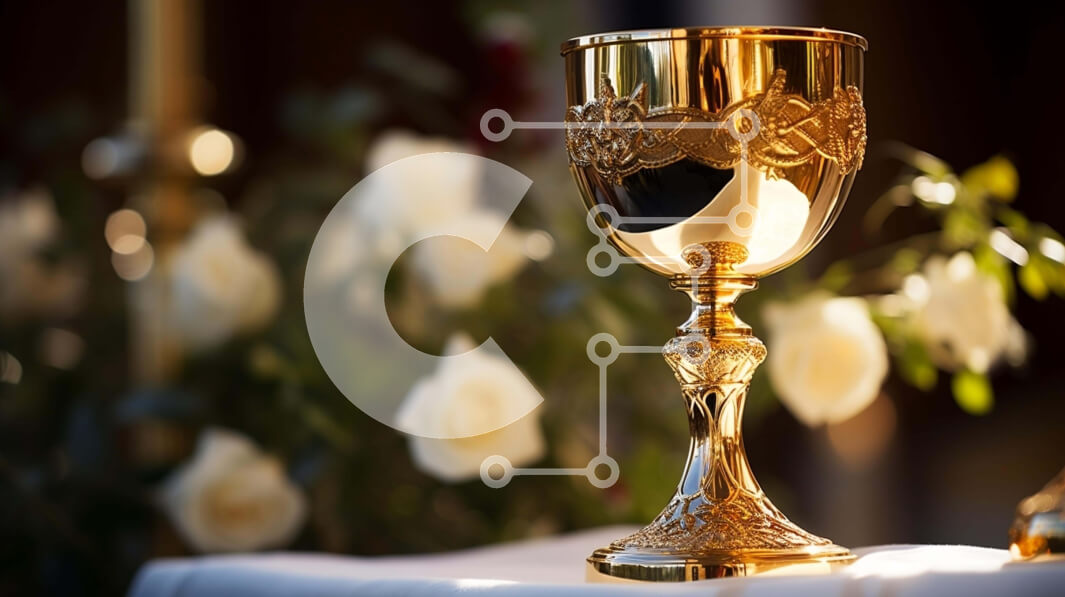 Intra Συλλεκτικό Ξύλινο Παζλ Plywood  4mm - Χρυσό Κύπελλο στον Βωμό με Λευκά Τριαντάφυλλα Σε Ξύλινο Κουτί - Διαστάσεις Puzzle: 10x10 cm – 25 κομμάτια